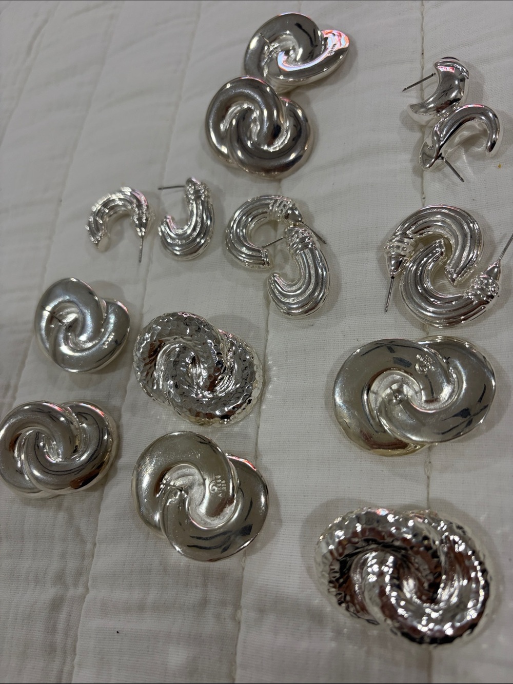 Silver Swirl Statement Earrings - Women Accessories (8 pairs)
